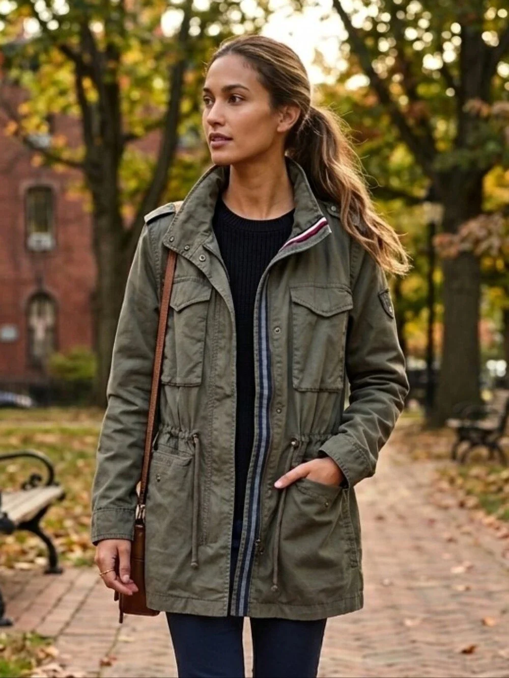 Tommy Hilfiger Women's Olive Green Drawstring Military Utility Jacket Size Large - Picture 1 of 7